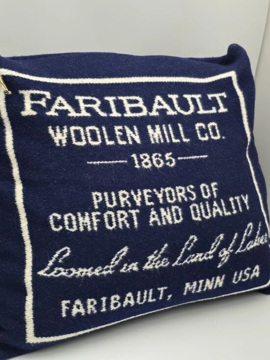 Faribault Woolen Mill Other - Faribault Woolen Mill Navy Blue White Wool Throw Pillow 18x16”